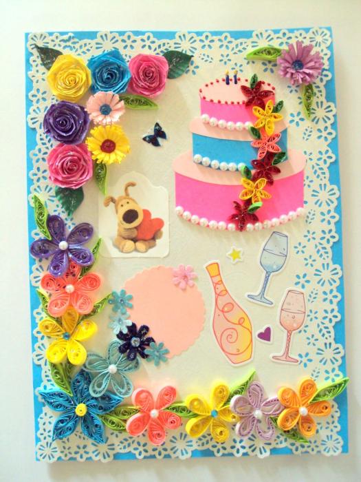 Multicolor Flowers & Cake Greeting Card image