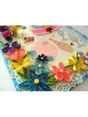 Multicolor Flowers & Cake Greeting Card