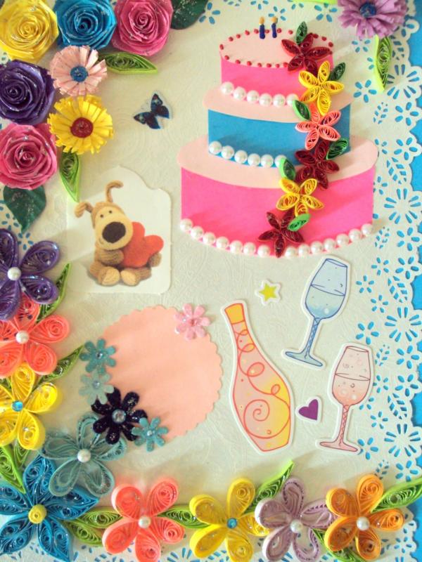 Multicolor Flowers & Cake Greeting Card image