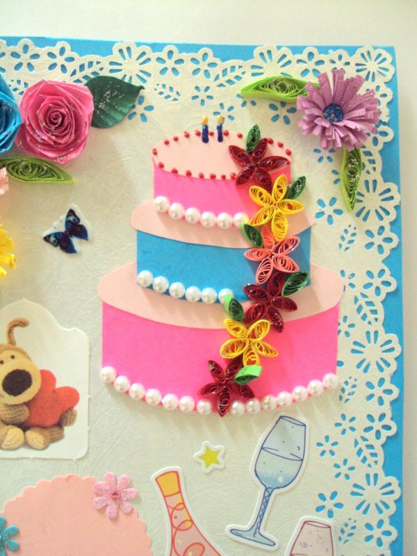Multicolor Flowers & Cake Greeting Card image