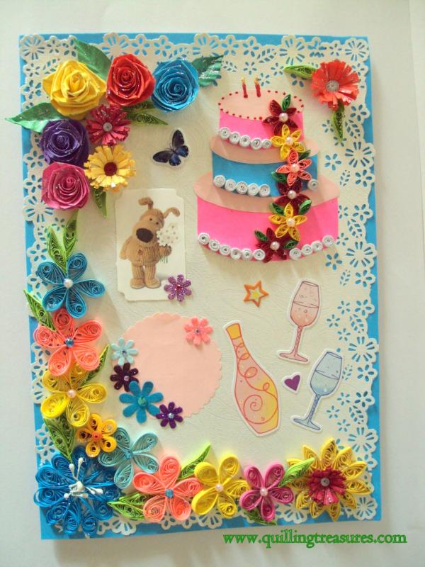 Multicolor Flowers and Cake Greeting Card image