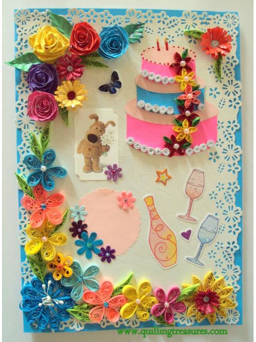 Multicolor Flowers and Cake Greeting Card