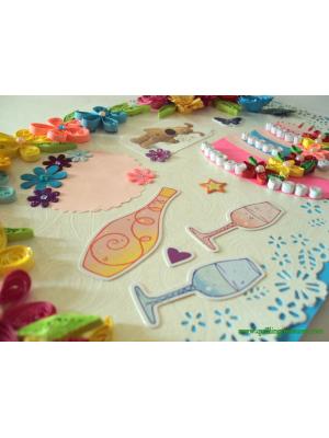 Multicolor Flowers and Cake Greeting Card