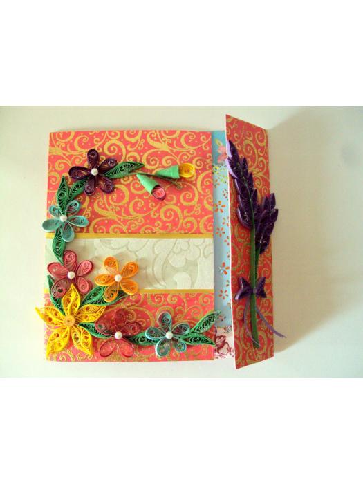 Multicolor Flowers Mini Scrapbook Greeting Card on Red Base image