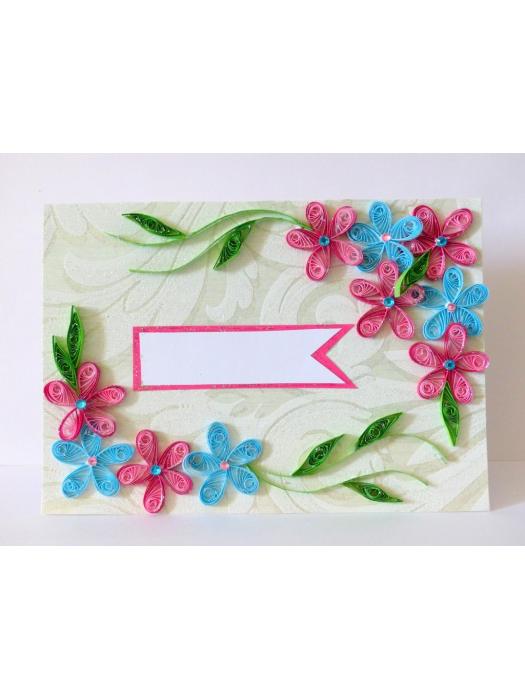 Pink & Blue Flower Greeting Card- Shaded Flowers 