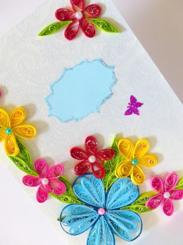 Multicolor Flower Corner Quilled greeting card image