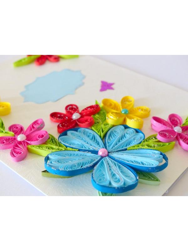 Multicolor Flower Corner Quilled greeting card image