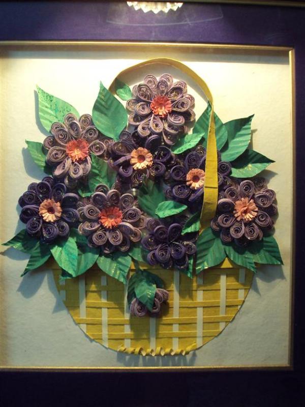 Buy Purple Flower With Golden Basket Framed Wall Hanging