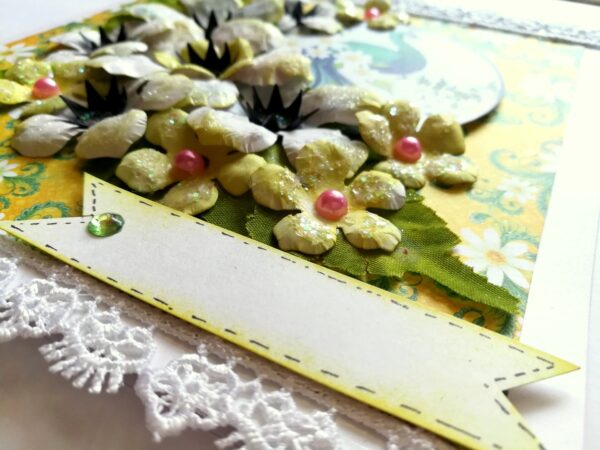 Sparkling white paper flowers handmade greeting card image Sparkling white paper flowers handmade greeting card image