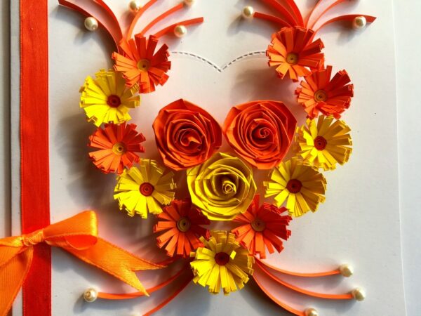 Yellow Themed Quilled Flowers in Heart Greeting Card image Yellow Themed Quilled Flowers in Heart Greeting Card image