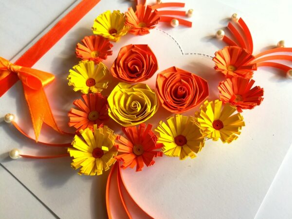Yellow Themed Quilled Flowers in Heart Greeting Card image Yellow Themed Quilled Flowers in Heart Greeting Card image
