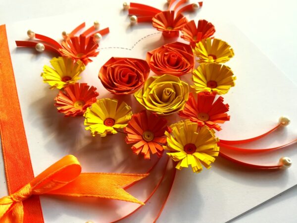 Yellow Themed Quilled Flowers in Heart Greeting Card image Yellow Themed Quilled Flowers in Heart Greeting Card image
