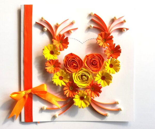 Yellow Themed Quilled Flowers in Heart Greeting Card image Yellow Themed Quilled Flowers in Heart Greeting Card image