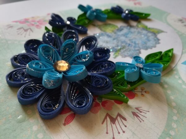 Sparkling Quilled Blue Flowers in Circle Greeting Card image Sparkling Quilled Blue Flowers in Circle Greeting Card image