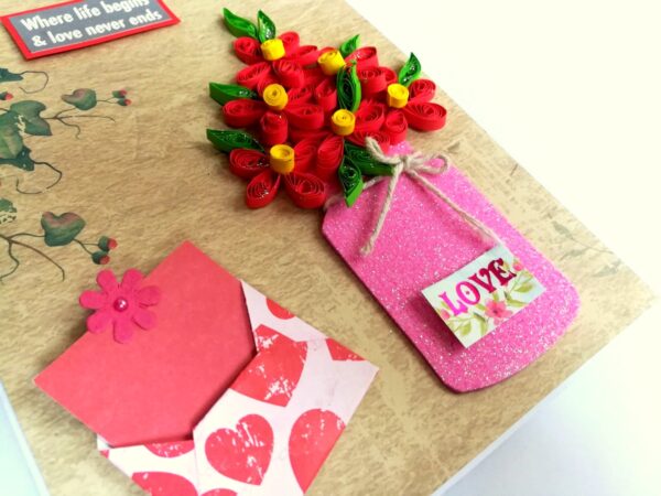 Red Quilled Flowers in Jar Greeting Card image Red Quilled Flowers in Jar Greeting Card image