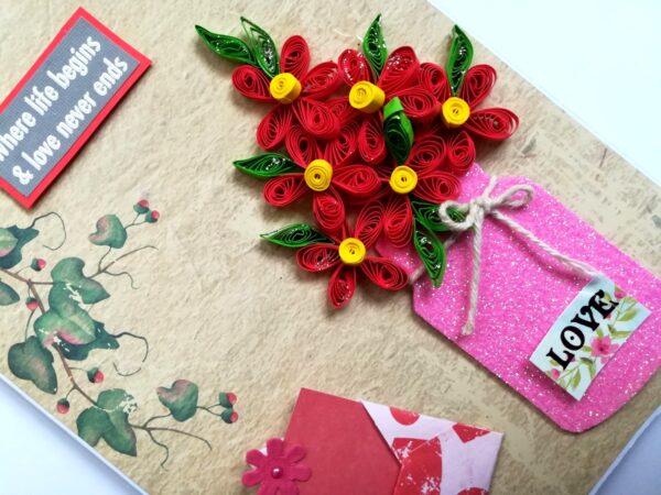 Red Quilled Flowers in Jar Greeting Card image Red Quilled Flowers in Jar Greeting Card image