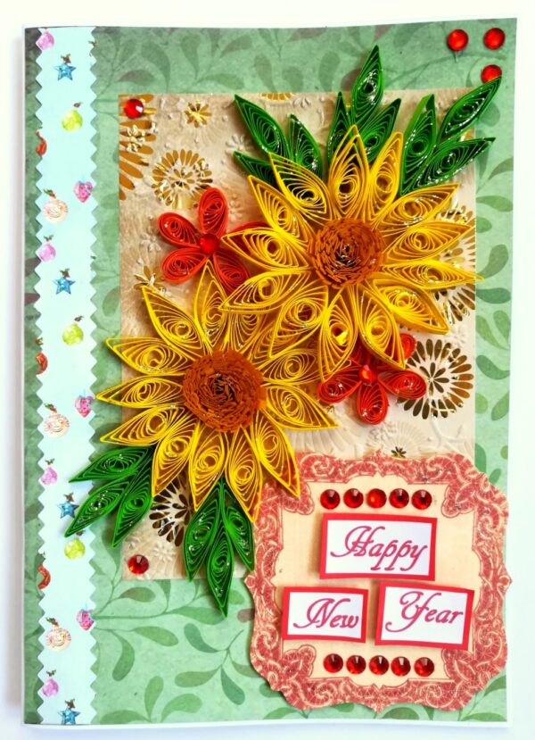 Yellow Quilled Flowers New Year Greeting Card image Yellow Quilled Flowers New Year Greeting Card image