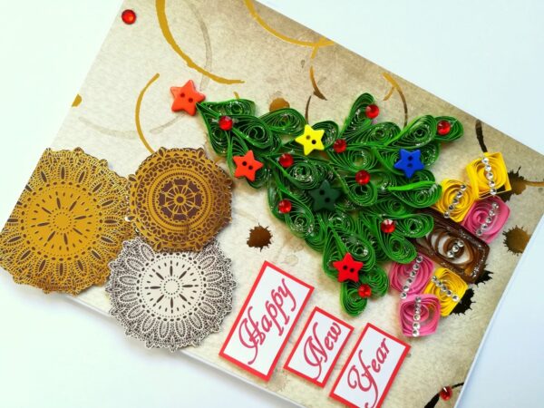 Sparkling Quilled Christmas Tree New Year Greeting Card image Sparkling Quilled Christmas Tree New Year Greeting Card image