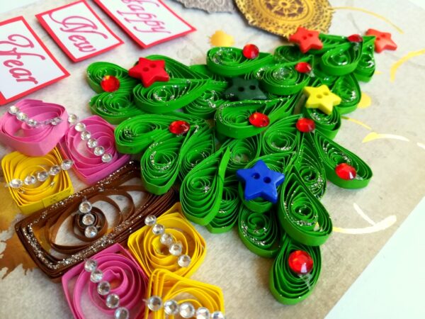 Sparkling Quilled Christmas Tree New Year Greeting Card image Sparkling Quilled Christmas Tree New Year Greeting Card image