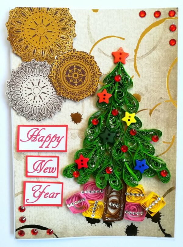 Sparkling Quilled Christmas Tree New Year Greeting Card image Sparkling Quilled Christmas Tree New Year Greeting Card image