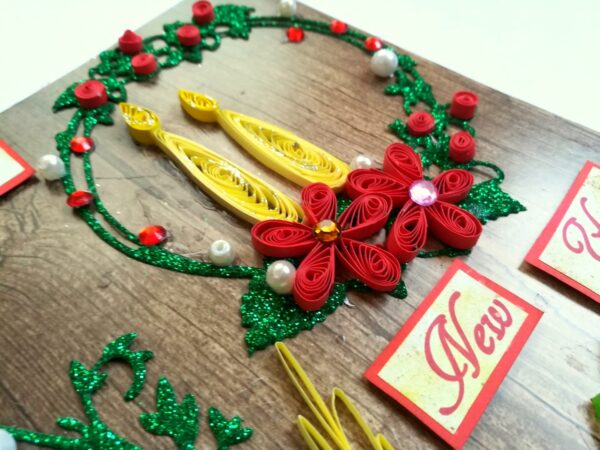 Red Quilled and Wreath New Year Handmade Greeting Card image Red Quilled and Wreath New Year Handmade Greeting Card image