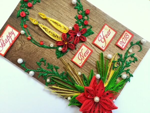 Red Quilled and Wreath New Year Handmade Greeting Card image Red Quilled and Wreath New Year Handmade Greeting Card image