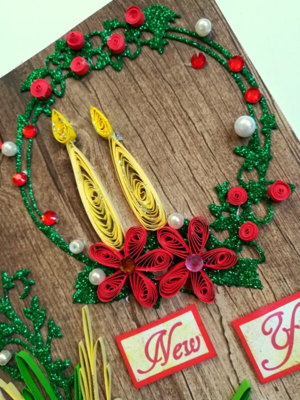 Red Quilled and Wreath New Year Handmade Greeting Card image Red Quilled and Wreath New Year Handmade Greeting Card image