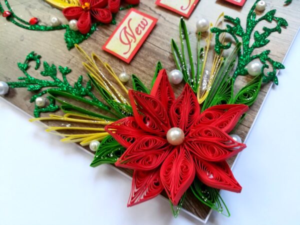 Red Quilled and Wreath New Year Handmade Greeting Card image Red Quilled and Wreath New Year Handmade Greeting Card image