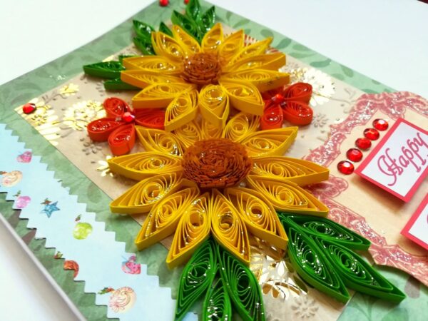 Yellow Quilled Flowers New Year Greeting Card image Yellow Quilled Flowers New Year Greeting Card image