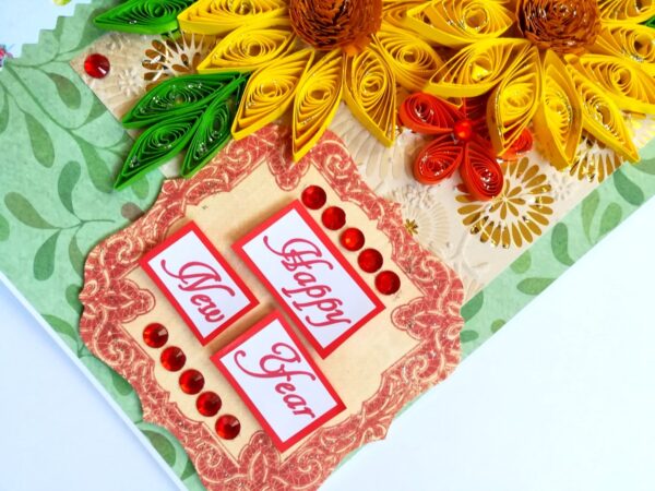 Yellow Quilled Flowers New Year Greeting Card image Yellow Quilled Flowers New Year Greeting Card image