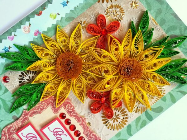 Yellow Quilled Flowers New Year Greeting Card image Yellow Quilled Flowers New Year Greeting Card image