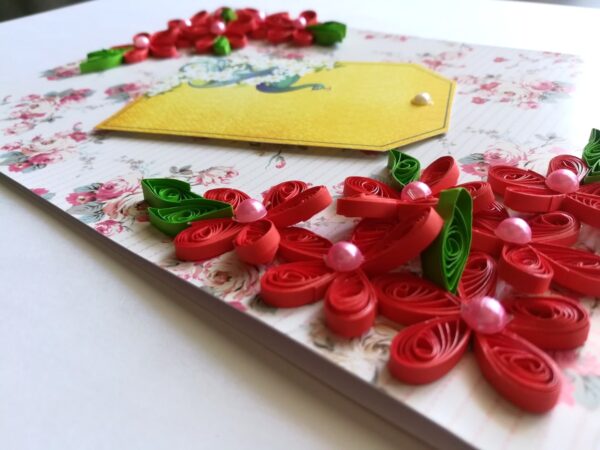 Red Quilled Flowers Corner Greeting Card image Red Quilled Flowers Corner Greeting Card image