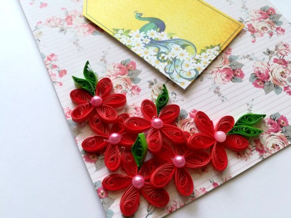 Red Quilled Flowers Corner Greeting Card image Red Quilled Flowers Corner Greeting Card image