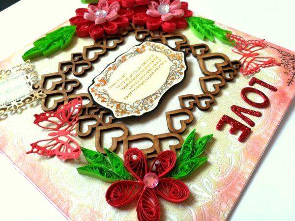 Sparkling Red Quilled Flowers Corner Love Greeting Card image Sparkling Red Quilled Flowers Corner Love Greeting Card image