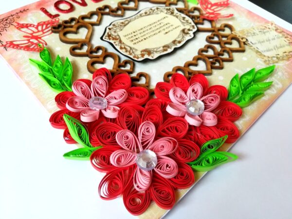 Sparkling Red Quilled Flowers Corner Love Greeting Card image Sparkling Red Quilled Flowers Corner Love Greeting Card image