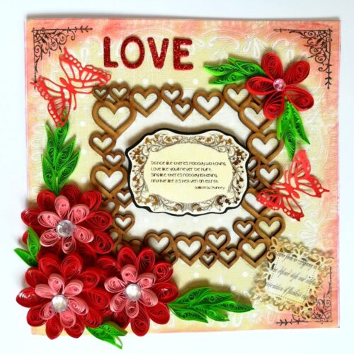 Sparkling Red Quilled Flowers Corner Love Greeting Card image