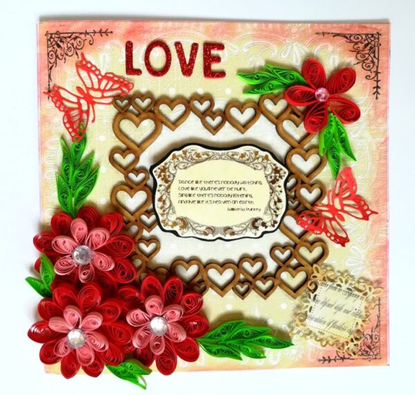 Sparkling Red Quilled Flowers Corner Love Greeting Card image Sparkling Red Quilled Flowers Corner Love Greeting Card image
