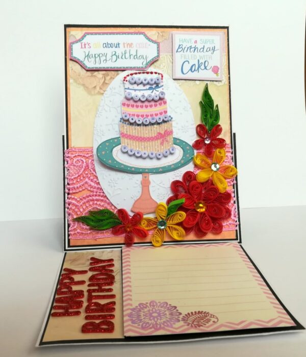 Happy Birthday with Quilled Flowers Greeting Card image Happy Birthday with Quilled Flowers Greeting Card image