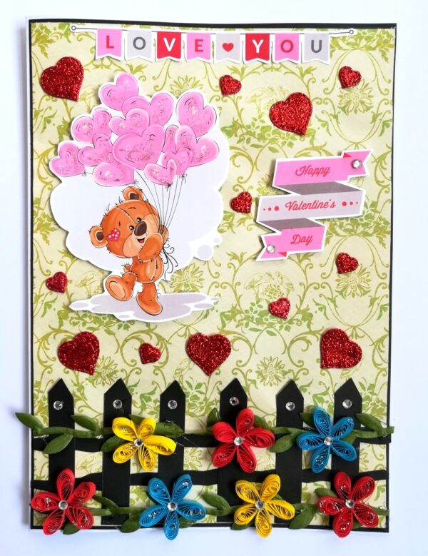 Love Balloons and Quilled Flower Fence Greeting Card image Love Balloons and Quilled Flower Fence Greeting Card image