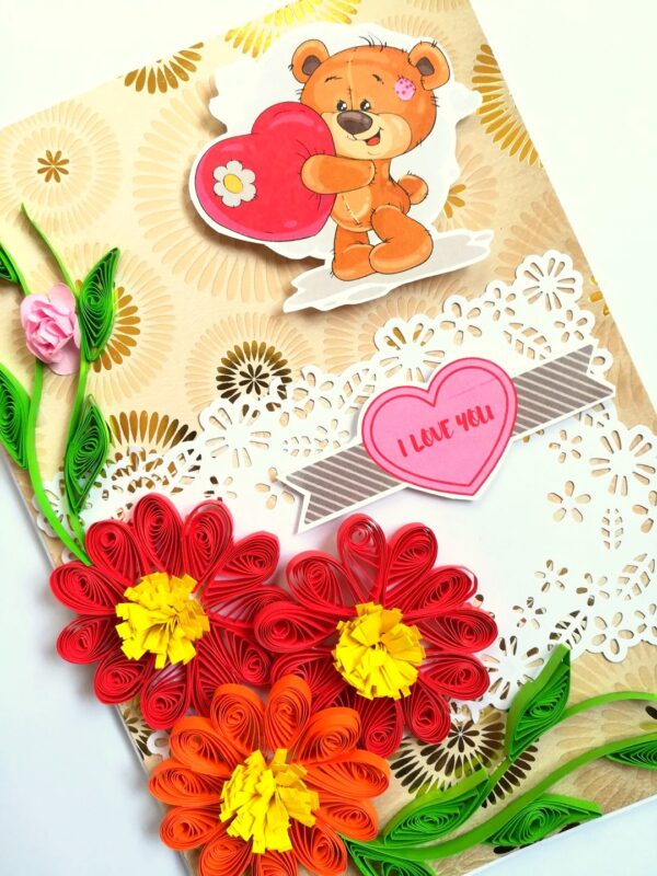Quilled Red Love Flowers Valentine Greeting Card image Quilled Red Love Flowers Valentine Greeting Card image
