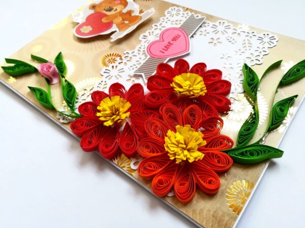 Quilled Red Love Flowers Valentine Greeting Card image Quilled Red Love Flowers Valentine Greeting Card image