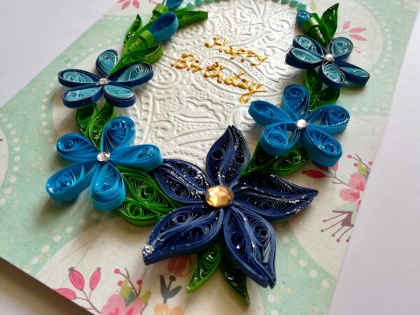 Blue Themed Quilled Flowers Greeting Card Birthday image