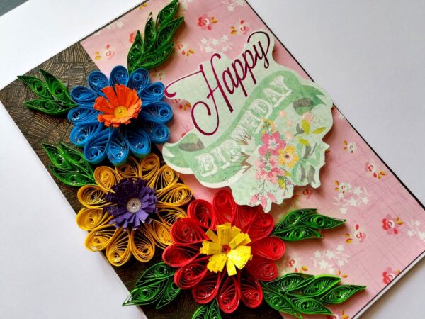 Quilled Flowers Happy Birthday Greeting Card image Quilled Flowers Happy Birthday Greeting Card image