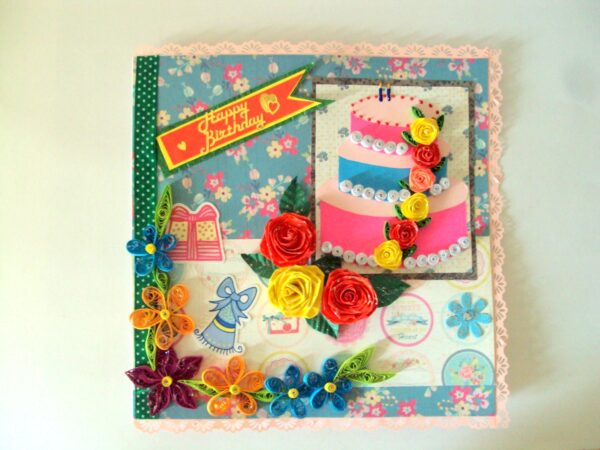 Happy Birthday Cake and Roses Greeting card image Happy Birthday Cake and Roses Greeting card image