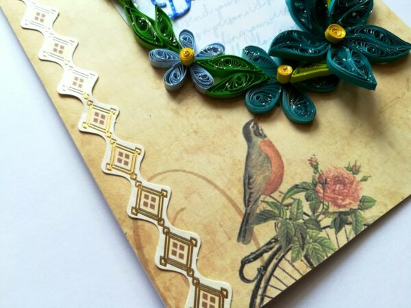 Blue Quilled Corner Flowers Birthday Greeting card image Blue Quilled Corner Flowers Birthday Greeting card image