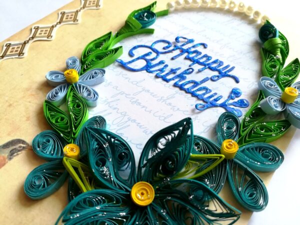 Blue Quilled Corner Flowers Birthday Greeting card image Blue Quilled Corner Flowers Birthday Greeting card image