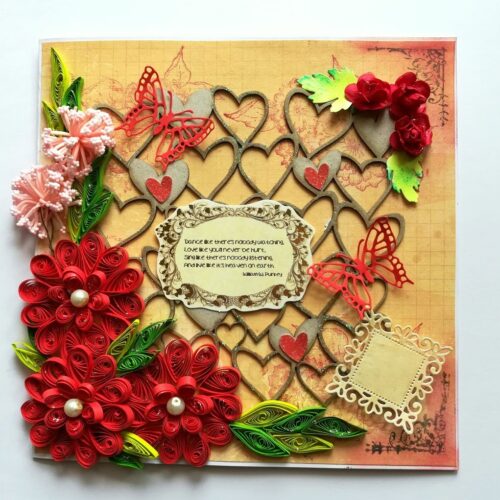 Sparkling Red Quilled Flowers Corner Love Greeting Card image