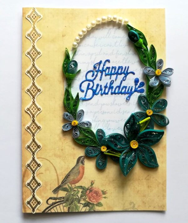 Blue Quilled Corner Flowers Birthday Greeting card image Blue Quilled Corner Flowers Birthday Greeting card image