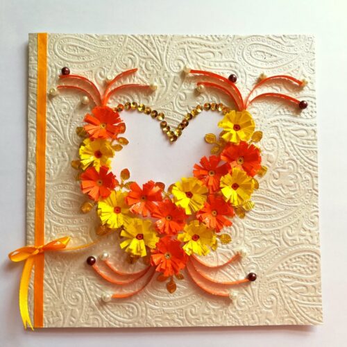 Yellow Themed Quilled Flowers in Heart Greeting Card image