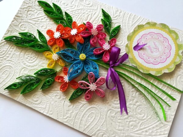 Quilled Flowers in Bouquet Greeting Card image Quilled Flowers in Bouquet Greeting Card image